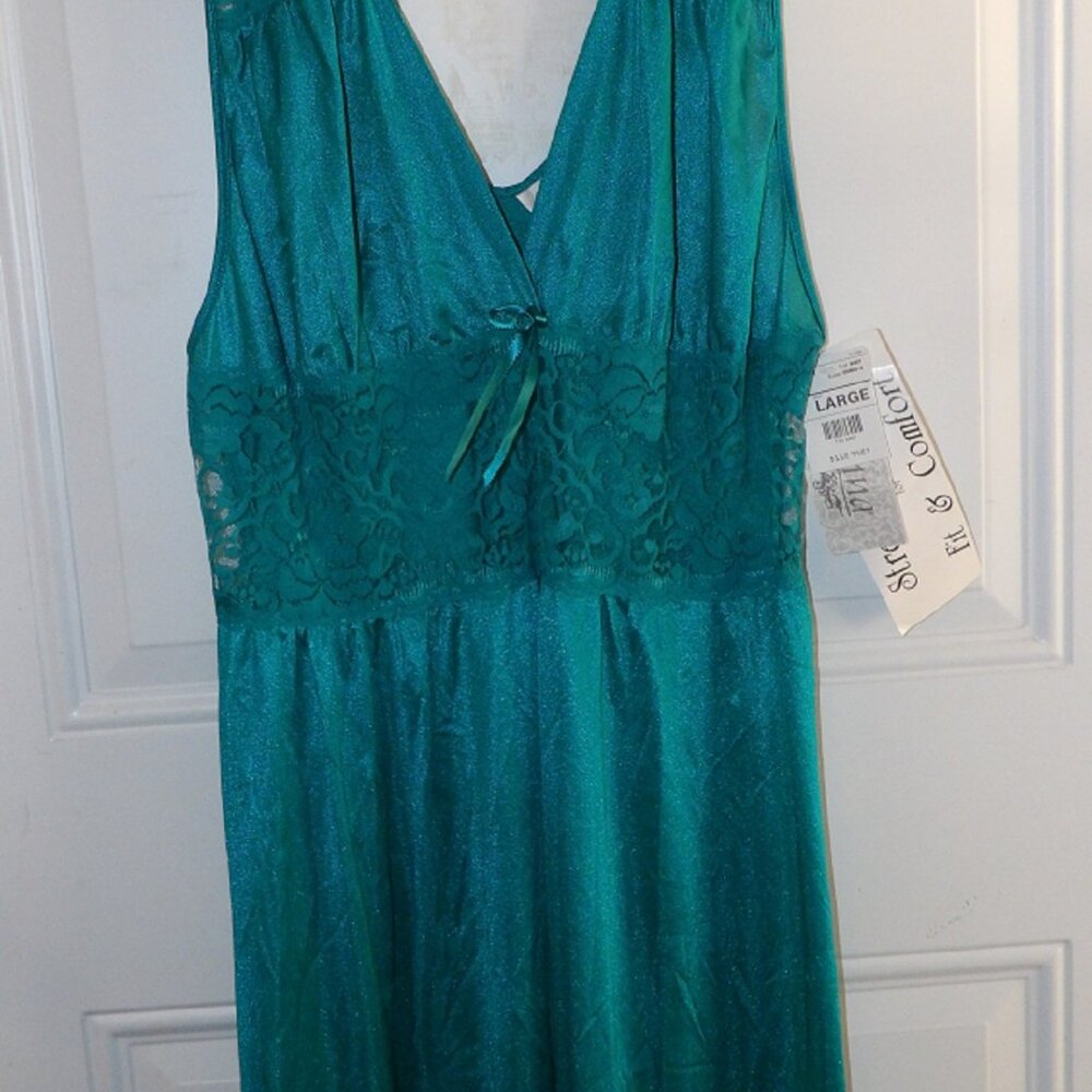 Vintage Adonna Nightgown Jade Nylon Spandex Stretch Bodice Gown Size Large NWT - Picture 4 of 7